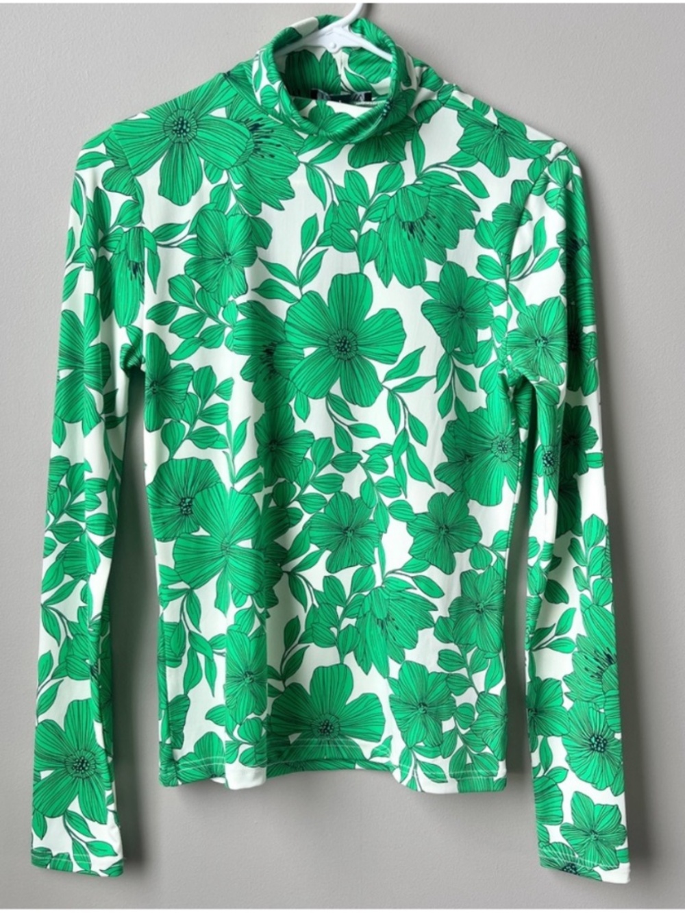 J. Crew Turtleneck Small Kelly Green White Floral Matte Jersey Fitted